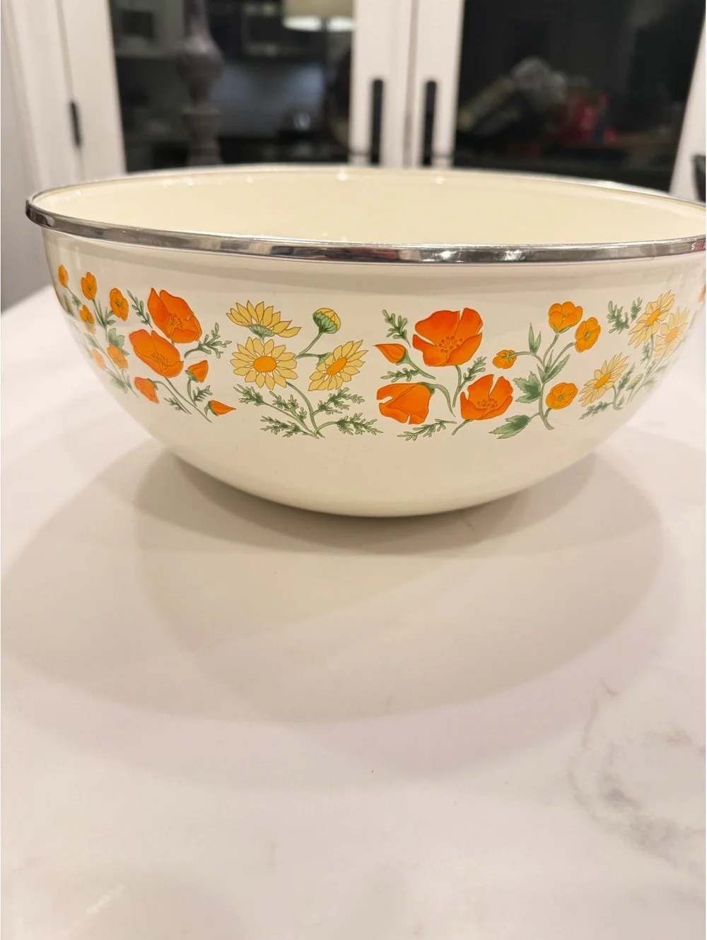 Large Vintage Kobe Kitchen Floral Enamelware Bowl Made in Japan